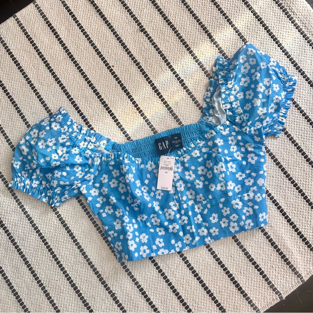 NWT GAP Organic Cotton Puff Sleeve Crop Top Size XS